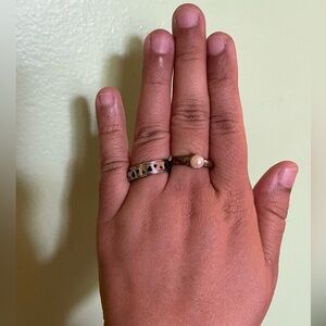Set of 2 Silver Pearl Ring and Silver Heart Ring Set